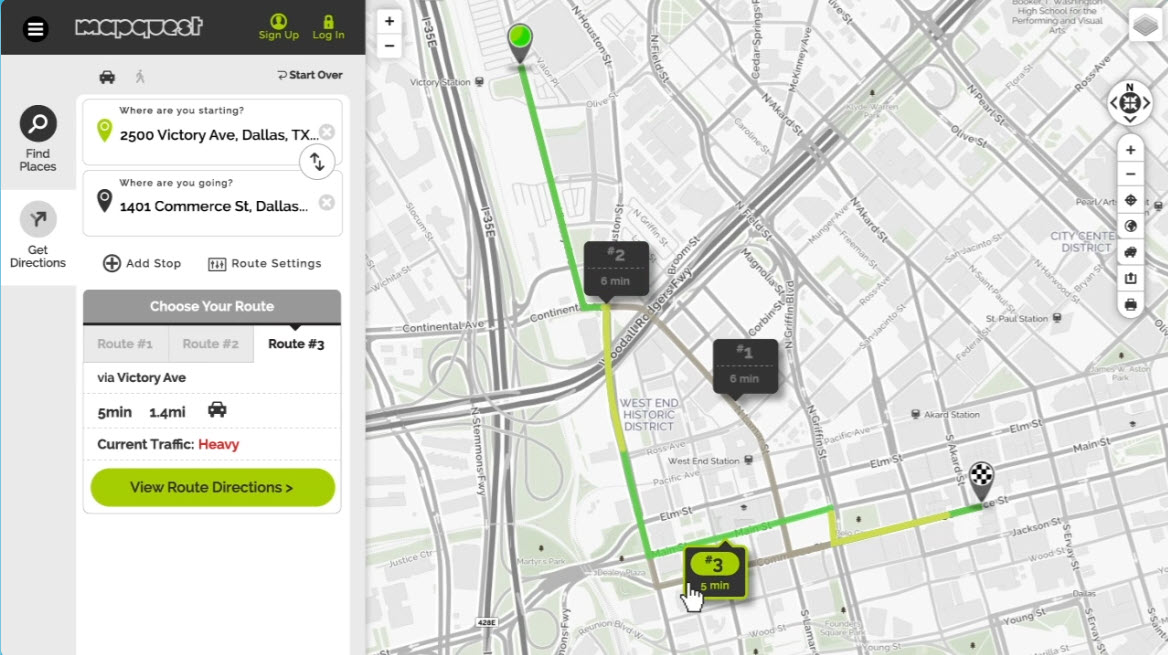 screenshot of MapQuest API